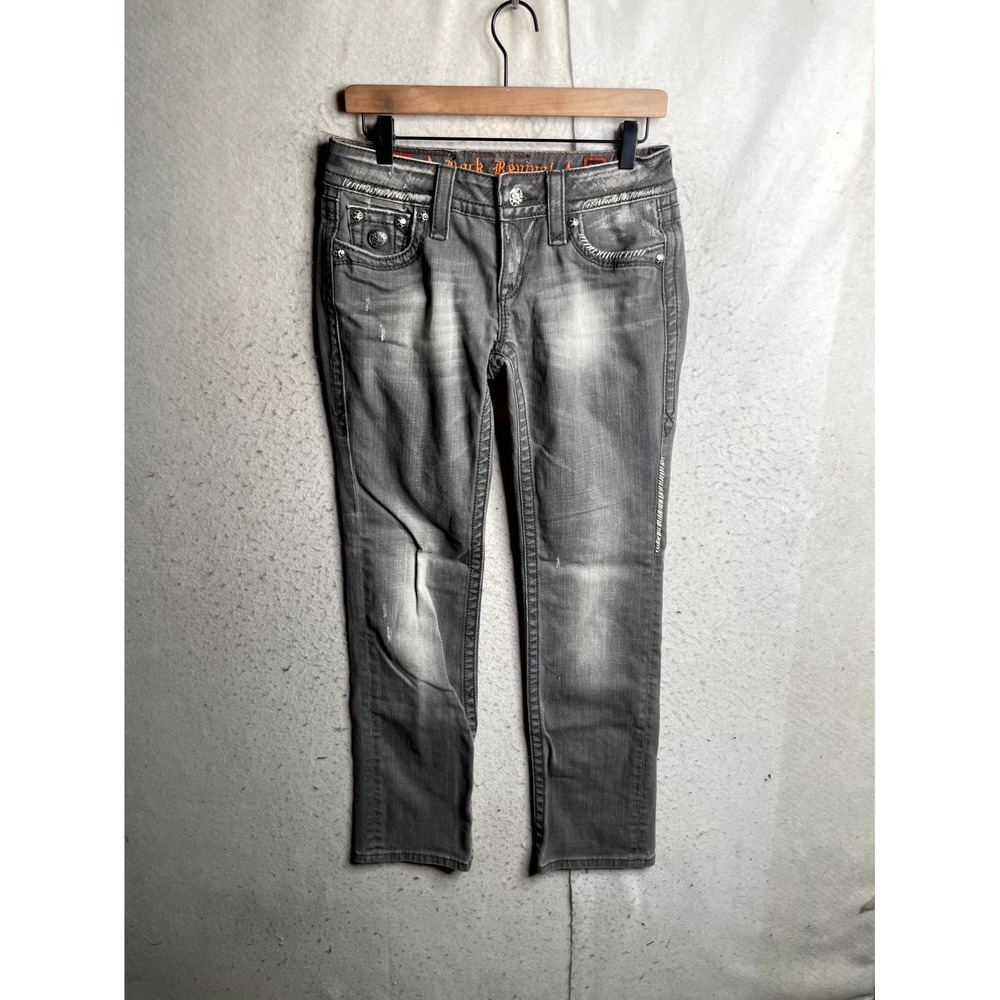 Rock Revival Jeans Womens 28 Gray Denim Low Rise Distressed Straight Leg 9362